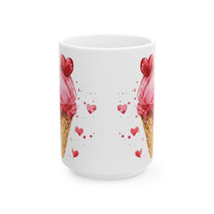 Valentine Mug,Heart Ice Cream Cone Mug ,Valentine Pink Hearts Ceramic Mug, Gift for friend