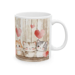 Valentine Mug,Kawaii Heart Kittens Mug ,Ceramic Coffee Cup,Cute Kittens Love Mug,Valentine Cat Coffee Cup