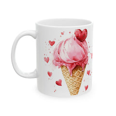 Valentine Mug,Heart Ice Cream Cone Mug ,Valentine Pink Hearts Ceramic Mug, Gift for friend