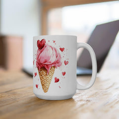 Valentine Mug,Heart Ice Cream Cone Mug ,Valentine Pink Hearts Ceramic Mug, Gift for friend