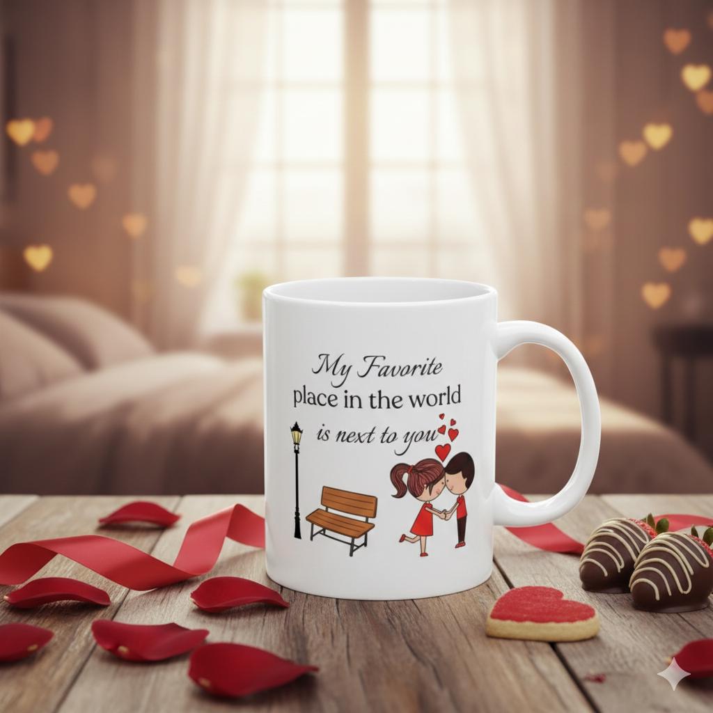 Valentine MugMy Favorite Place Is Next To You Mug ,Romantic Couple Coffee Mug, Love Quote Gift for Him Her, Anniversary Valentine Gift 11 oz