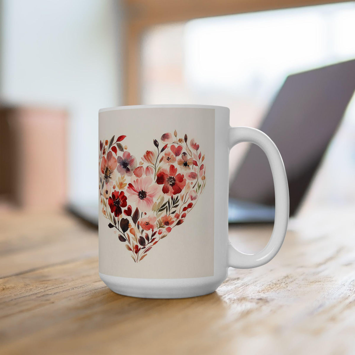 Watercolor Floral Heart Mug ,Floral Heart Ceramic Mug, Valentine Day Lover Mug, Romantic Hearts Coffee Cup, Gift for friends