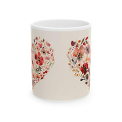 Watercolor Floral Heart Mug ,Floral Heart Ceramic Mug, Valentine Day Lover Mug, Romantic Hearts Coffee Cup, Gift for friends
