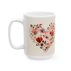 Watercolor Floral Heart Mug ,Floral Heart Ceramic Mug, Valentine Day Lover Mug, Romantic Hearts Coffee Cup, Gift for friends
