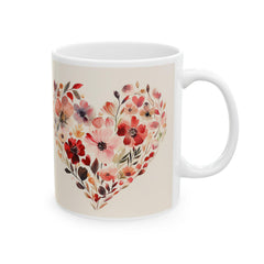 Watercolor Floral Heart Mug ,Floral Heart Ceramic Mug, Valentine Day Lover Mug, Romantic Hearts Coffee Cup, Gift for friends