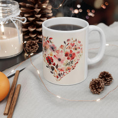 Watercolor Floral Heart Mug ,Floral Heart Ceramic Mug, Valentine Day Lover Mug, Romantic Hearts Coffee Cup, Gift for friends