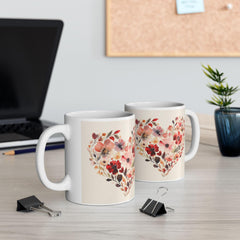 Watercolor Floral Heart Mug ,Floral Heart Ceramic Mug, Valentine Day Lover Mug, Romantic Hearts Coffee Cup, Gift for friends