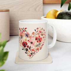 Watercolor Floral Heart Mug ,Floral Heart Ceramic Mug, Valentine Day Lover Mug, Romantic Hearts Coffee Cup, Gift for friends