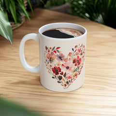Watercolor Floral Heart Mug ,Floral Heart Ceramic Mug, Valentine Day Lover Mug, Romantic Hearts Coffee Cup, Gift for friends