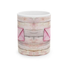 Pink Watercolor Hearts Mug , Rustic Wood Background Ceramic Mug , Valentines Day Love Letter Mug Romantic Gift for Her