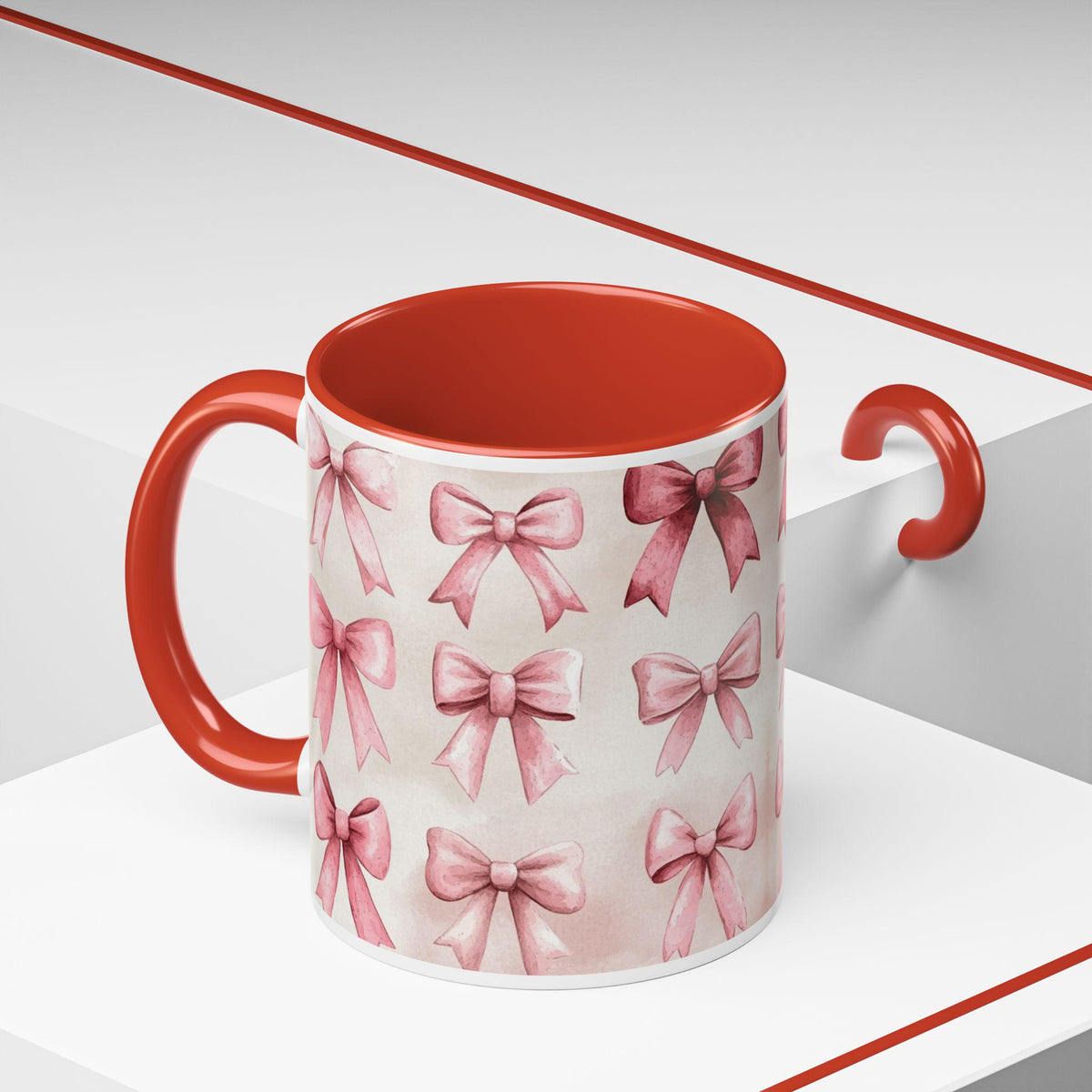 Pink Watercolor Bows Mug , Accent Coffee Mug,Coquette Bow Mug, Pink Aesthetic Coffee Cup, Girly Valentine Mug