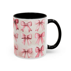 Pink Watercolor Bows Mug , Accent Coffee Mug,Coquette Bow Mug, Pink Aesthetic Coffee Cup, Girly Valentine Mug