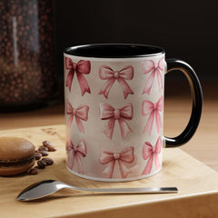 Pink Watercolor Bows Mug , Accent Coffee Mug,Coquette Bow Mug, Pink Aesthetic Coffee Cup, Girly Valentine Mug
