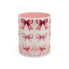 Pink Watercolor Bows Mug , Accent Coffee Mug,Coquette Bow Mug, Pink Aesthetic Coffee Cup, Girly Valentine Mug