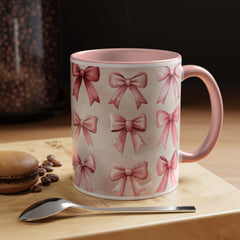 Pink Watercolor Bows Mug , Accent Coffee Mug,Coquette Bow Mug, Pink Aesthetic Coffee Cup, Girly Valentine Mug