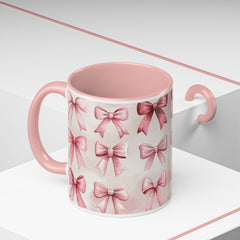 Pink Watercolor Bows Mug , Accent Coffee Mug,Coquette Bow Mug, Pink Aesthetic Coffee Cup, Girly Valentine Mug