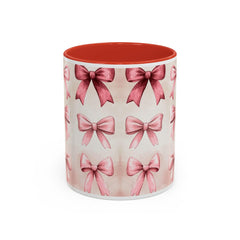 Pink Watercolor Bows Mug , Accent Coffee Mug,Coquette Bow Mug, Pink Aesthetic Coffee Cup, Girly Valentine Mug