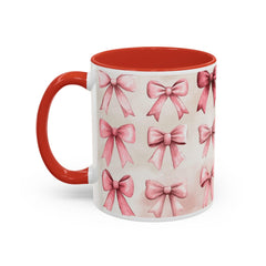 Pink Watercolor Bows Mug , Accent Coffee Mug,Coquette Bow Mug, Pink Aesthetic Coffee Cup, Girly Valentine Mug