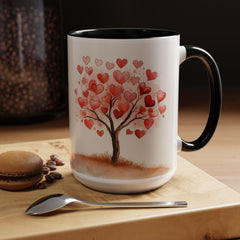 Watercolor Heart Tree Coffee Mug ,Valentine Love Heart Tree Accent Mug,Romantic,Valentines Day Gift for Girlfriend,Sweet Heart Porcelain Cup