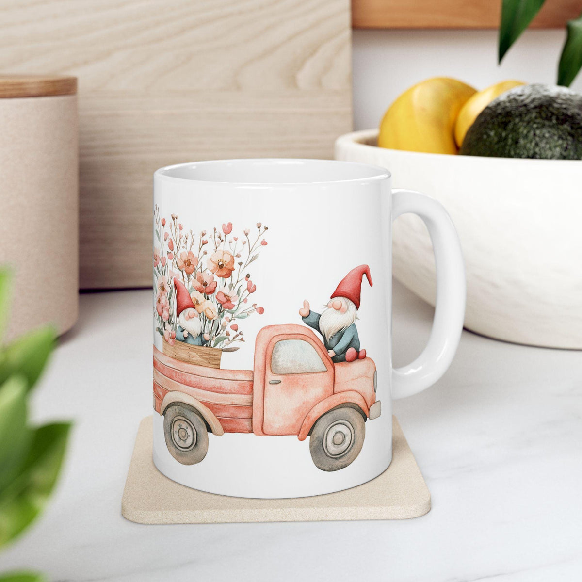 Floral Vintage Truck Mug ,Ceramic Coffee Cup,Romantic Cupid Coffee Cup, Anniversary Celebration Gift