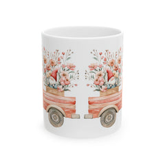 Floral Vintage Truck Mug ,Ceramic Coffee Cup,Romantic Cupid Coffee Cup, Anniversary Celebration Gift