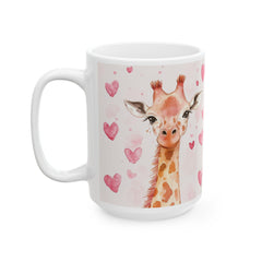 Watercolor Giraffe with Pink Hearts Mug ,Romantic Cupid Coffee Cup, Anniversary Celebration Gift, Artistic Aesthetic Tea Cup