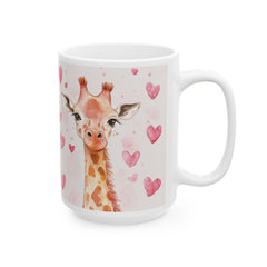 Watercolor Giraffe with Pink Hearts Mug ,Romantic Cupid Coffee Cup, Anniversary Celebration Gift, Artistic Aesthetic Tea Cup
