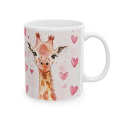 Watercolor Giraffe with Pink Hearts Mug ,Romantic Cupid Coffee Cup, Anniversary Celebration Gift, Artistic Aesthetic Tea Cup