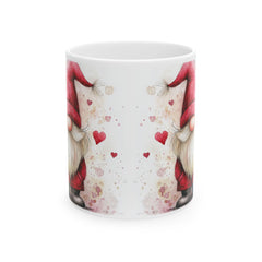Valentine Gnome Hearts Mug,Cute Gnome Coffee Mug, Whimsical Garden Gnome Gift,Spring Floral Aesthetic Mug, Nordic Gnome Decor