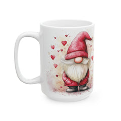 Valentine Gnome Hearts Mug,Cute Gnome Coffee Mug, Whimsical Garden Gnome Gift,Spring Floral Aesthetic Mug, Nordic Gnome Decor