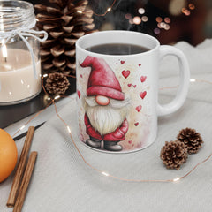 Valentine Gnome Hearts Mug,Cute Gnome Coffee Mug, Whimsical Garden Gnome Gift,Spring Floral Aesthetic Mug, Nordic Gnome Decor