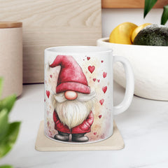 Valentine Gnome Hearts Mug,Cute Gnome Coffee Mug, Whimsical Garden Gnome Gift,Spring Floral Aesthetic Mug, Nordic Gnome Decor