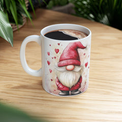 Valentine Gnome Hearts Mug,Cute Gnome Coffee Mug, Whimsical Garden Gnome Gift,Spring Floral Aesthetic Mug, Nordic Gnome Decor