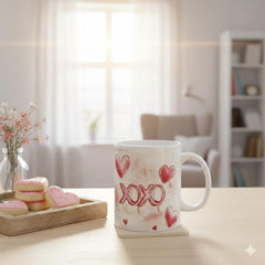 Watercolor Hearts XO Mug ,Valentine Romance Ceramic Mug,XOXO Coffee Mug with Hearts ,Valentines Day Gift