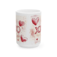 Watercolor Hearts XO Mug ,Valentine Romance Ceramic Mug,XOXO Coffee Mug with Hearts ,Valentines Day Gift
