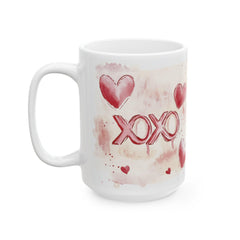 Watercolor Hearts XO Mug ,Valentine Romance Ceramic Mug,XOXO Coffee Mug with Hearts ,Valentines Day Gift