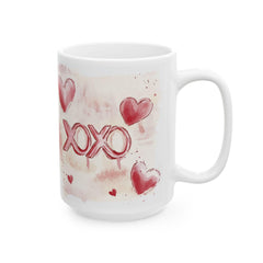 Watercolor Hearts XO Mug ,Valentine Romance Ceramic Mug,XOXO Coffee Mug with Hearts ,Valentines Day Gift
