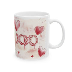 Watercolor Hearts XO Mug ,Valentine Romance Ceramic Mug,XOXO Coffee Mug with Hearts ,Valentines Day Gift