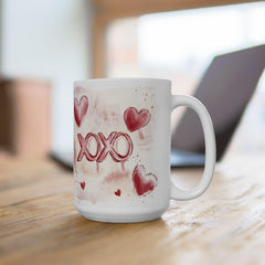 Watercolor Hearts XO Mug ,Valentine Romance Ceramic Mug,XOXO Coffee Mug with Hearts ,Valentines Day Gift