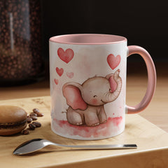 Valentine Mug ,Cute Watercolor Baby Elephant with Hearts Mug ,Accent Coffee Mug,Cute Baby Elephant Mug with Hearts, Valentine Gift