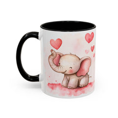 Valentine Mug ,Cute Watercolor Baby Elephant with Hearts Mug ,Accent Coffee Mug,Cute Baby Elephant Mug with Hearts, Valentine Gift