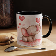 Valentine Mug ,Cute Watercolor Baby Elephant with Hearts Mug ,Accent Coffee Mug,Cute Baby Elephant Mug with Hearts, Valentine Gift