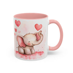 Valentine Mug ,Cute Watercolor Baby Elephant with Hearts Mug ,Accent Coffee Mug,Cute Baby Elephant Mug with Hearts, Valentine Gift