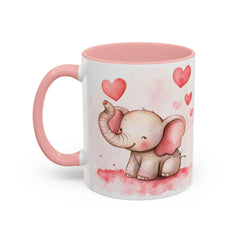 Valentine Mug ,Cute Watercolor Baby Elephant with Hearts Mug ,Accent Coffee Mug,Cute Baby Elephant Mug with Hearts, Valentine Gift
