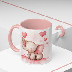 Valentine Mug ,Cute Watercolor Baby Elephant with Hearts Mug ,Accent Coffee Mug,Cute Baby Elephant Mug with Hearts, Valentine Gift