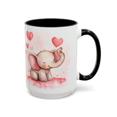 Valentine Mug ,Cute Watercolor Baby Elephant with Hearts Mug ,Accent Coffee Mug,Cute Baby Elephant Mug with Hearts, Valentine Gift