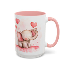 Valentine Mug ,Cute Watercolor Baby Elephant with Hearts Mug ,Accent Coffee Mug,Cute Baby Elephant Mug with Hearts, Valentine Gift