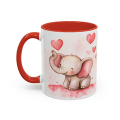 Valentine Mug ,Cute Watercolor Baby Elephant with Hearts Mug ,Accent Coffee Mug,Cute Baby Elephant Mug with Hearts, Valentine Gift