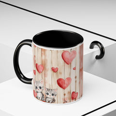 Watercolor Hearts and Kittens Accent Coffee Mug , Cute Cat Love Design,Valentine Gift