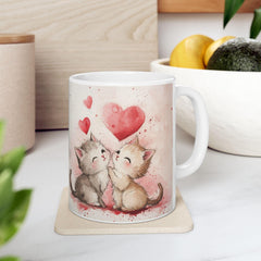 Watercolor Kissing Kitten Mug, Ceramic Coffee Cup,Cute Kittens Love Mug ,Valentine Cat Coffee Cup